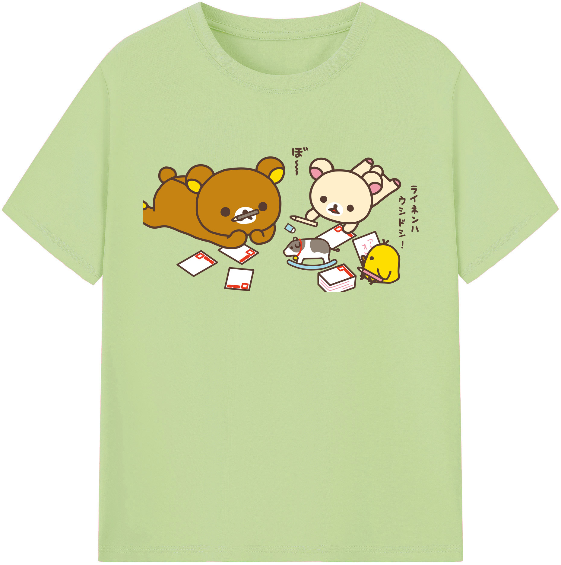 （画像用） リラックマ リラックマ キイロイトリ Rilakkuma Korilakkuma Kiiroitori 綿100％半袖Tシャツ（フロントプリント）